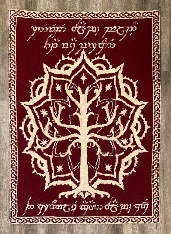 Lord of the Rings White Tree of Gondor Double Knit Lap Blanket Pattern Reversible Lotr Knitting Pattern With Authentic Sindarin Script Etsy Canada