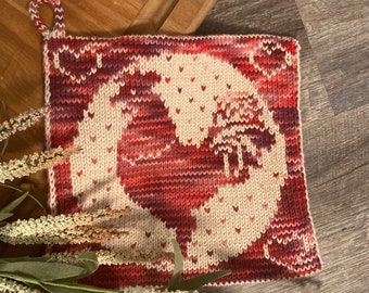 Knit Pot Holder Pattern, Rooster Hot Pad, Farmhouse Kitchen, Rooster Kitchen Decor, Knitted Potholder Pattern, Rooster Decor, Chicken Hotpad