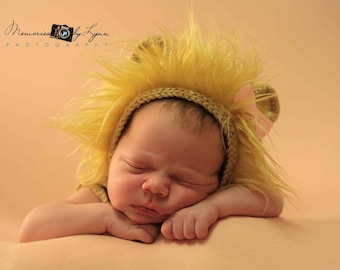 Newborn Knit Lion Hat, Baby Lion Hat with Ears, Knitted Baby Clothes, Lion Baby Costume, Photo Booth Props Lion Costume, Baby Lion Bonnet