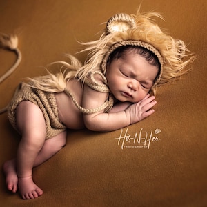 Newborn Knit Lion Costume: Baby Lion Hat with Ears, Knitted Diaper Cover with Lion Tail; Knitted Baby Clothes, Photo Booth Props &#39;Lambert&#39;