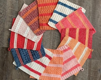 MODELLI PER LAVORAZIONE A MAGLIA, Set di strofinacci allitterazione, Set di 12 modelli di strofinacci lavorati a maglia