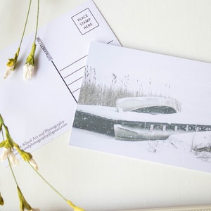 Canoa de cartão postal de 4" x 6" no inverno