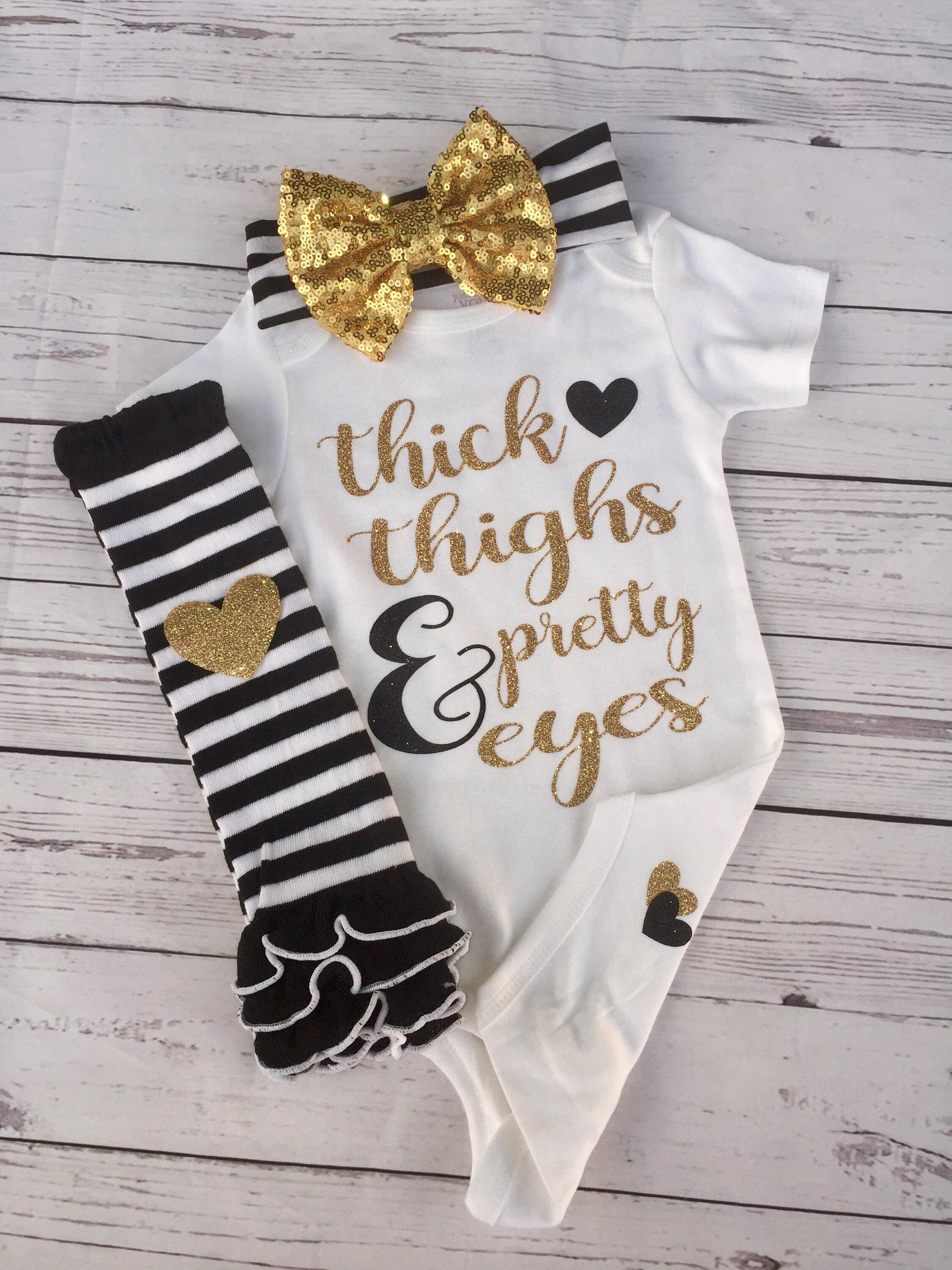 Thick Thighs Pretty Eyes Baby Girl Black and Gold Baby Shower