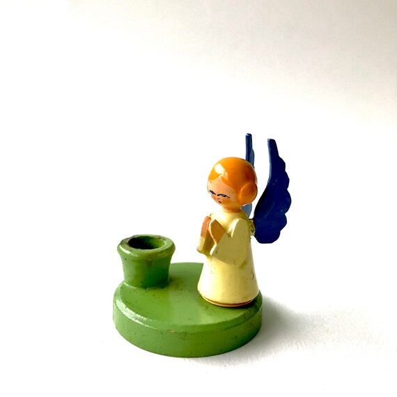 Wooden German Christmas Angel Candle Holder Etsy