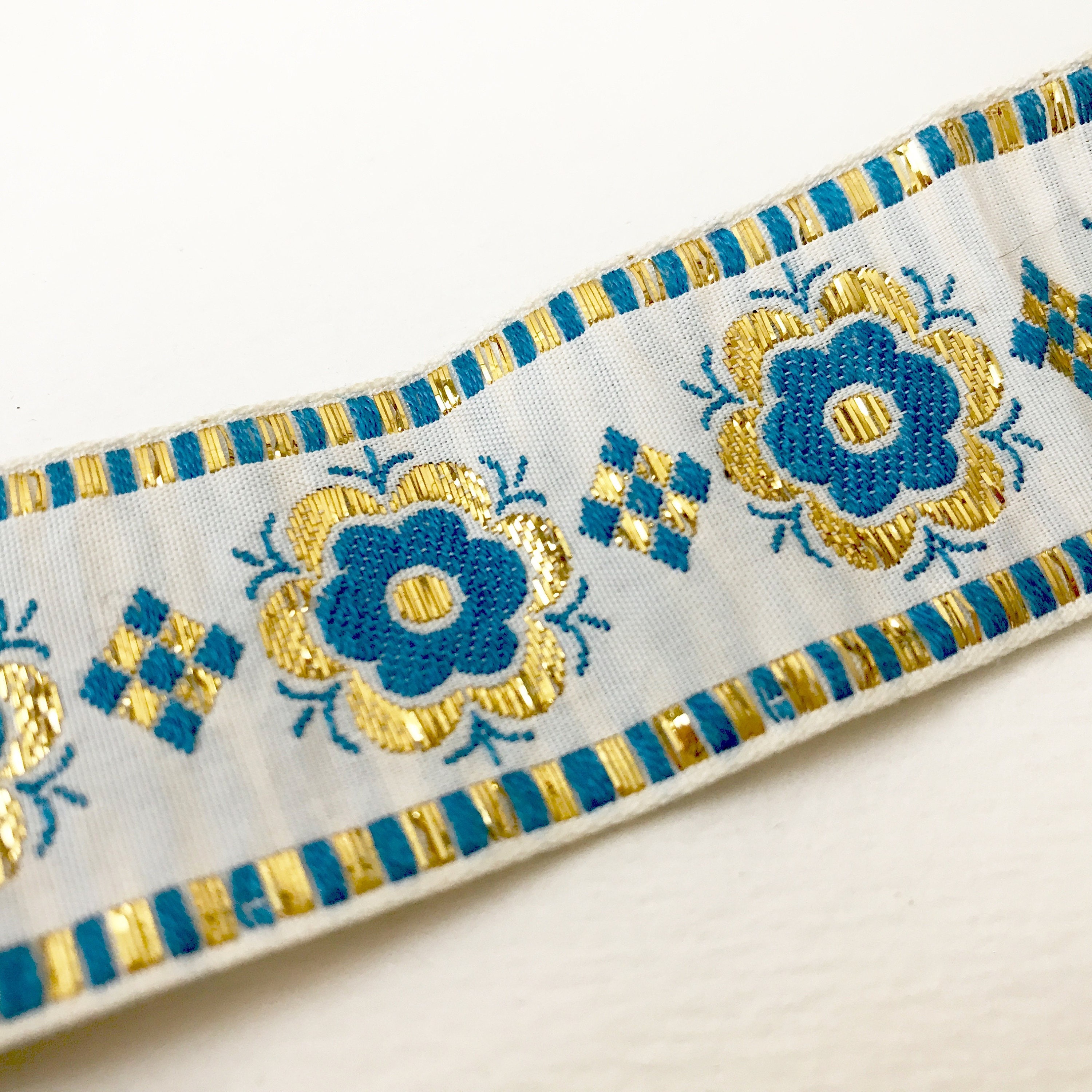 Vintage Ribbon / Blue & Gold Ribbon Etsy