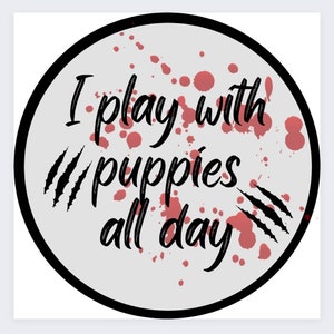 Playing with Puppies 3" Round Sticker or Magnet