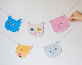 Printable Cat Banner | Pastel kittens wall art | Cat birthday party decor