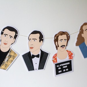 Banner stampabile di Nicolas Cage / Arte da parete iconica / Ghirlanda di feste