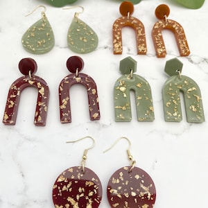 Fall Earings, Resin Earring, Arch Earring, Circle Earring, Tear Drop Earring, Dangle Earring, Gold Earring, Autum Color Earring,