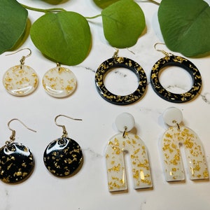Black and White Earings Resin Earring Arch Earring Circle Earring Dangle Earring Gold Earring Jewelry