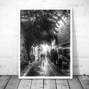 Greece print, Athens printable art, black & white photography, people photography, Athens wall art, plaka anafiotika print, digital download image 8