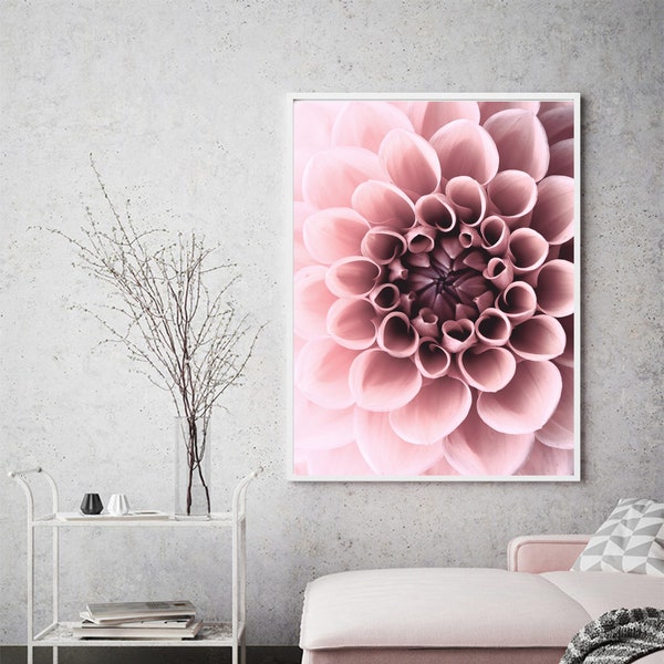 Dahlia print, pink blush wall art, flower wall decor, digital download, modern photography, boho decor, minimal, nursery wall art, dahlia