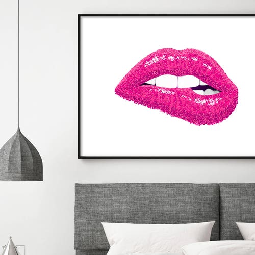 Pink Lips Print Fashion Wall Art Sparkle Lips Poster - Etsy Canada