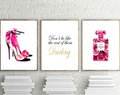 Fashion set print, coco chanel perfume print, christian louboutin shoes wall art, heels print, quote fashion, make up room, fashion wall art