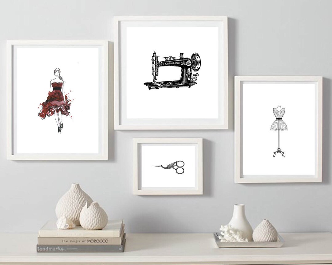 Sewing Print, Fashion Wall Art, Sewing Set of 4 Wall Decor, Vintage ...