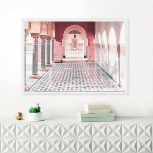 Door Print, gate Wall Art, Peachy Pink Art, Oriental Gate Poster, Architectural Art Print, Moroccan Style,Living room decor,digital Download image 1