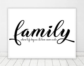 Family Definition Print, Family Where Life Begins And Love Never Ends Wall Art, Home Decor, Printable wall Decor, Quote Poster, Digital art