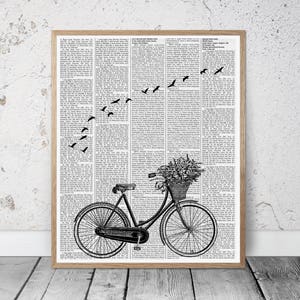 Bike vintage print birds abstract art birds wall art newspaper wall decor bike poster birds minimal art minimalism decor modern wall art image 6