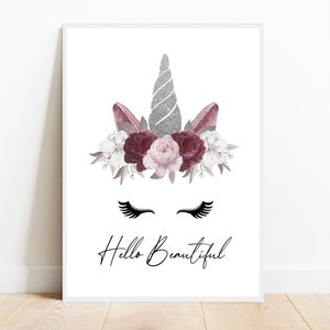 impresión de unicornio, arte de pared de guardería, carteles rosas ruborizados, hola hermoso arte de pared, arte de dormitorio de niñas, póster de pestañas, arte de pared de peonía, rosas rosas