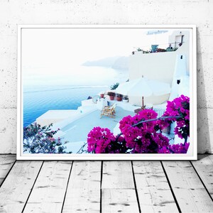 Santorini Print Greece Photography Santorini wall art Relax wall decor Sea print Ocean wall decor Greek islands print bougainvillea print image 5