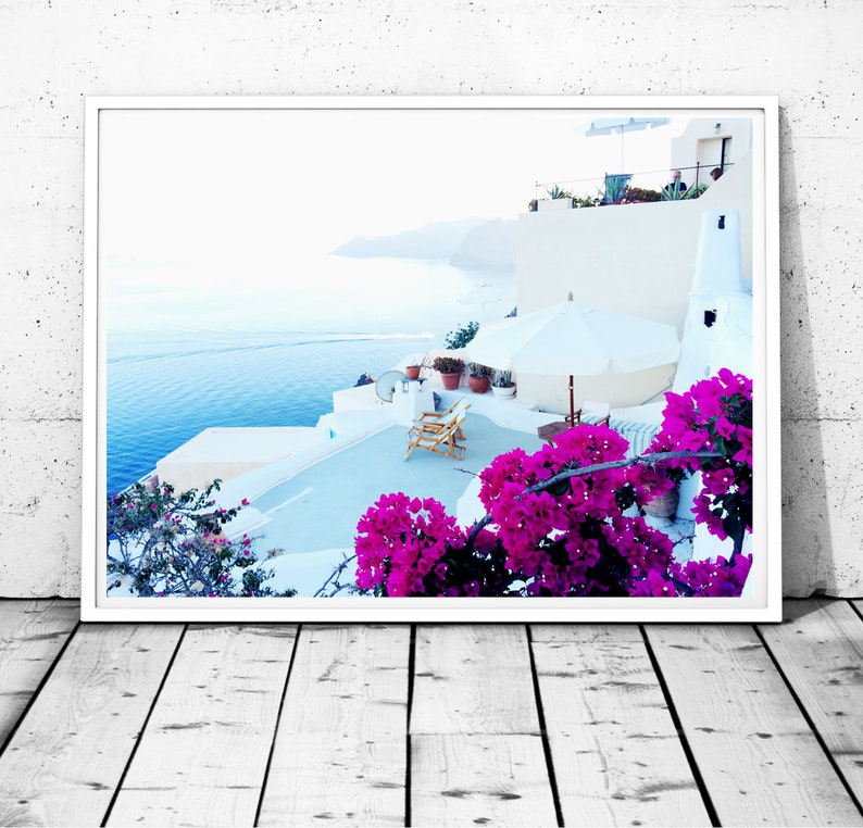 Santorini Print Greece Photography Santorini wall art Relax wall decor Sea print Ocean wall decor Greek islands print bougainvillea print image 5