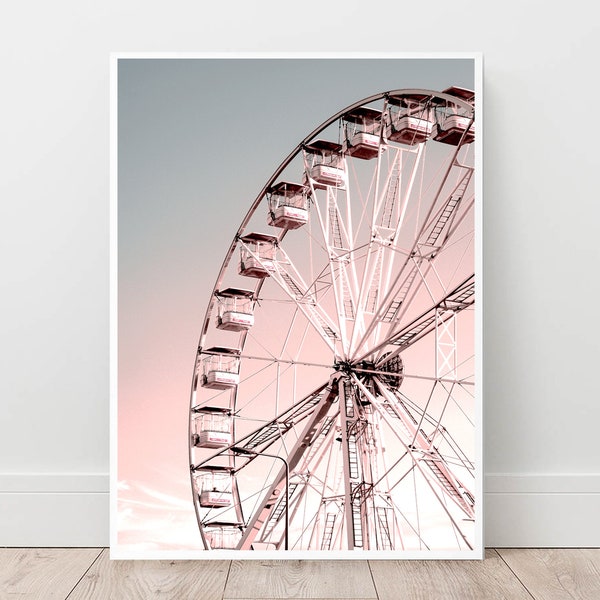 Photographie de grande roue, décoration murale gris rose, art mural pour chambre d'enfant, impression de carnaval, impression de grande roue, téléchargement numérique, chambre d'adolescent, cadeau mural