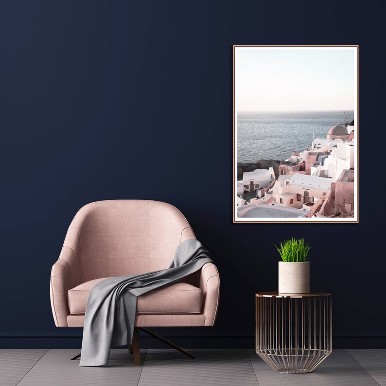 Santorini Print Greece Wall Art White and Pink Art Greek Etsy Canada
