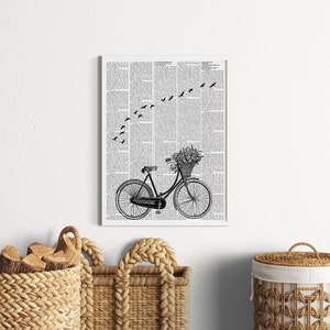 Bike vintage print birds abstract art birds wall art newspaper wall decor bike poster birds minimal art minimalism decor modern wall art image 4