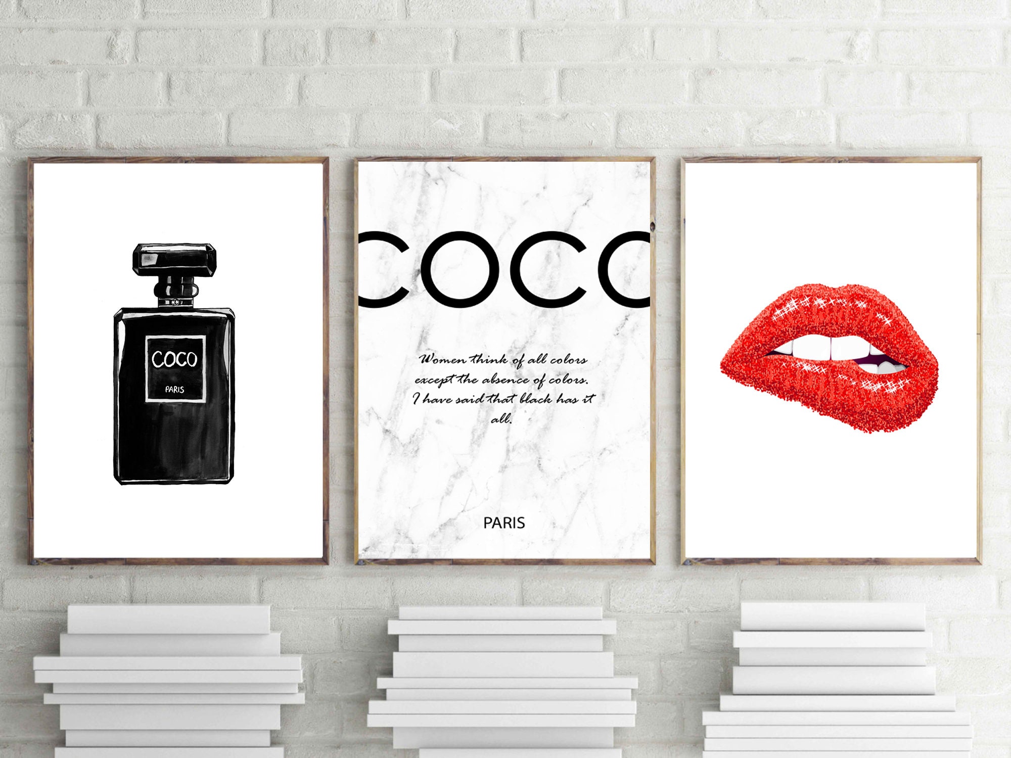 Coco Channel Prints Set Of 3 Wall Art Fashion Poster Red Etsy