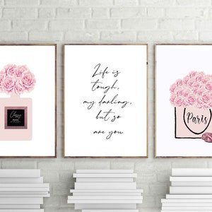 Modeprints roze rozen Parijs, parfummuurkunst (digitale download)