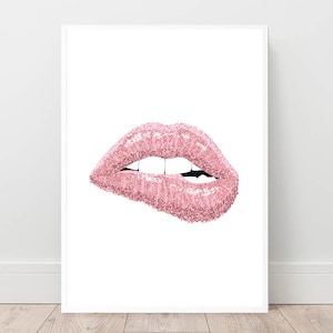 lips print, pink wall art, blush decor, sparkle lips print, fashion wall decor, dressing room art, digital download, bedroom art