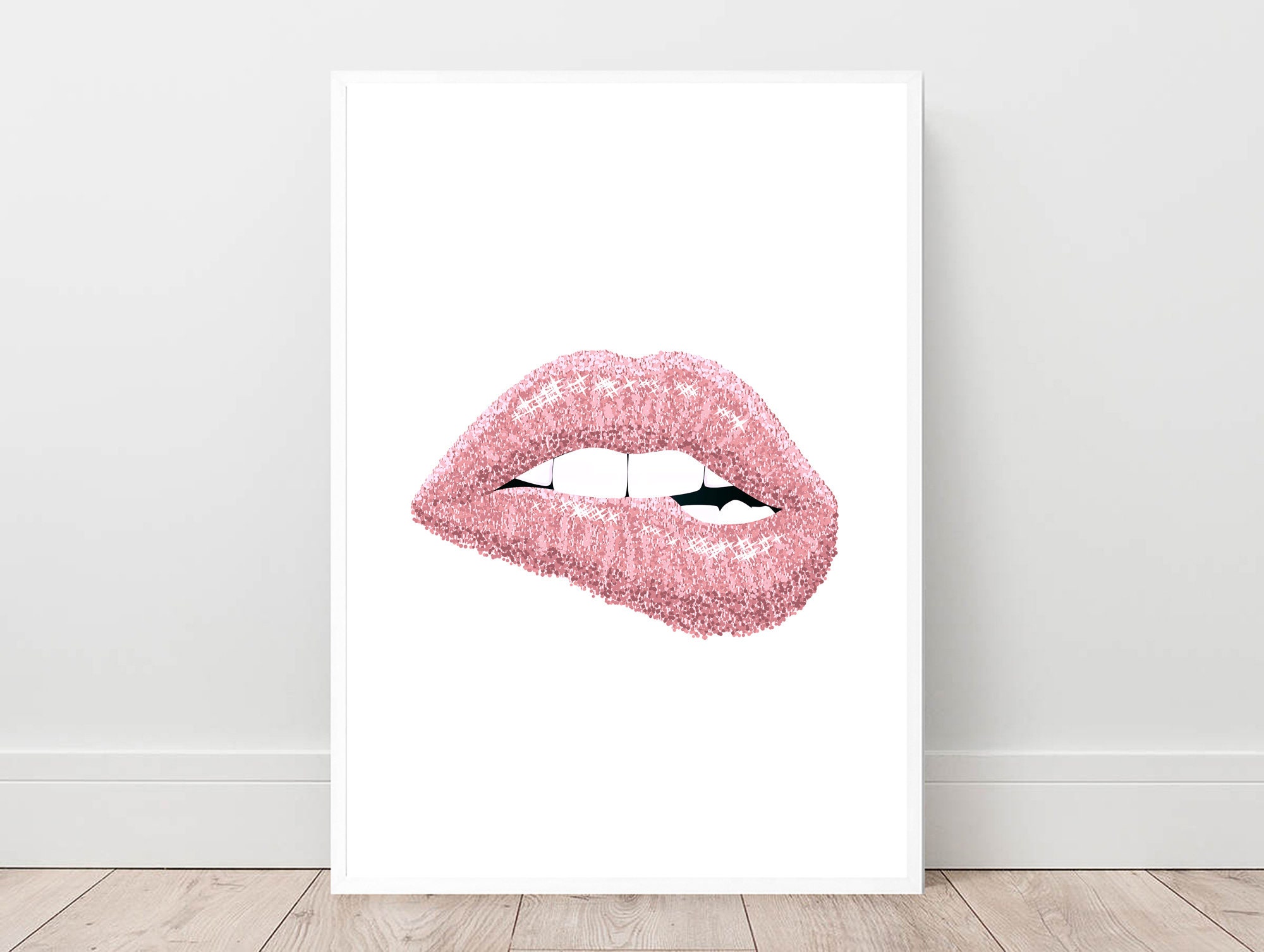 Venice Beach Collection's Hot Pink Glam Lips 14x18 Framed Print