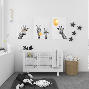 Giraffe prints, Nursery wall art, mustard Print, yellow kids Wall decor, Chewing gum poster, set of three,balloon,large digital, bedroom art image 3