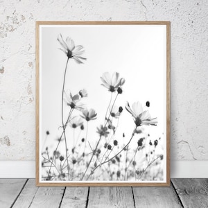 flowers print, black and white photography, flower wall art, minimal wall decor, botanical print, digital download, modern art, nature photo