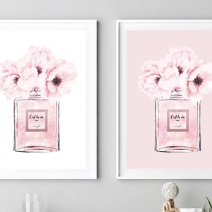 Impression de parfum, art mural de pivoines, affiche Cest La Vie, décoration murale de parfum de Paris, art mural de mode, affiches roses blush, décor de vanité, téléchargements