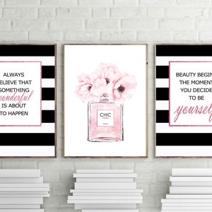 Fashion Prints Set of 3 Wall Art Chic Perfume Poster Pink 