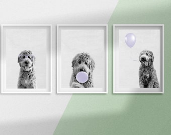 doodles prints, dog posters, nursery wall art, kids bedroom decor, light purple and gray, black and white, minimal home, digital download