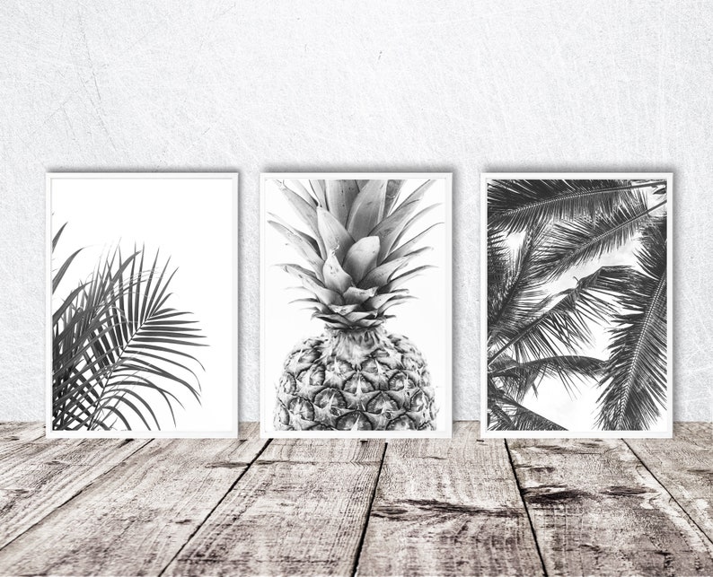 Palm leaves printable art set of three tropical prints image 0