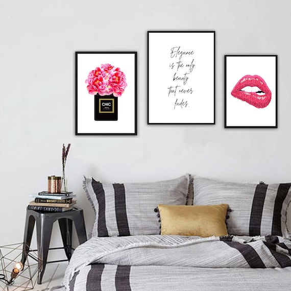 Fashion Prints Hot Pink Wall Art Set of 3 Perfume Poster 