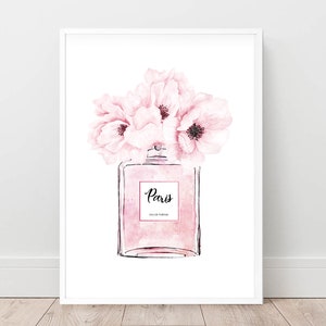 Paris perfume print, Light Pink Perfume Print, Vanity Decor, Dressing room Decor, bedroom Digital Download, Fashion Print, Peonies Wall art,