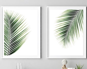 Palm leaves Art Print, Set of 2 prints, Palm Photography, Printable Tropical Art, Minimalist Poster, Digital Download, Palm Leaf Wall Art