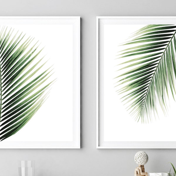 Palm leaves Art Print, Set of 2 prints, Palm Photography, Printable Tropical Art, Minimalist Poster, Digital Download, Palm Leaf Wall Art