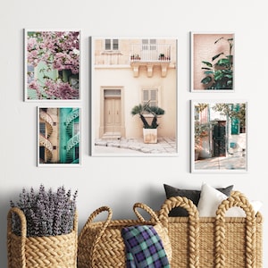 5er Set, Architektur Drucke, Gebäude Fotografie, Green Peach Drucke, Türen Poster, Boho Haus, Blumen Dekor, große Wandkunst, Digital