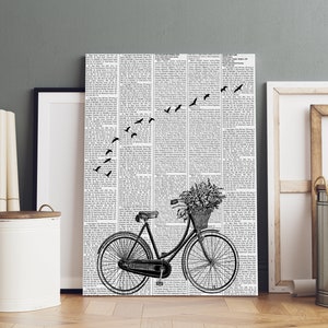 Bike vintage print birds abstract art birds wall art newspaper wall decor bike poster birds minimal art minimalism decor modern wall art image 1