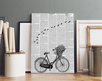 Bike vintage print birds abstract art birds wall art newspaper wall decor bike poster birds minimal art minimalism decor modern wall art