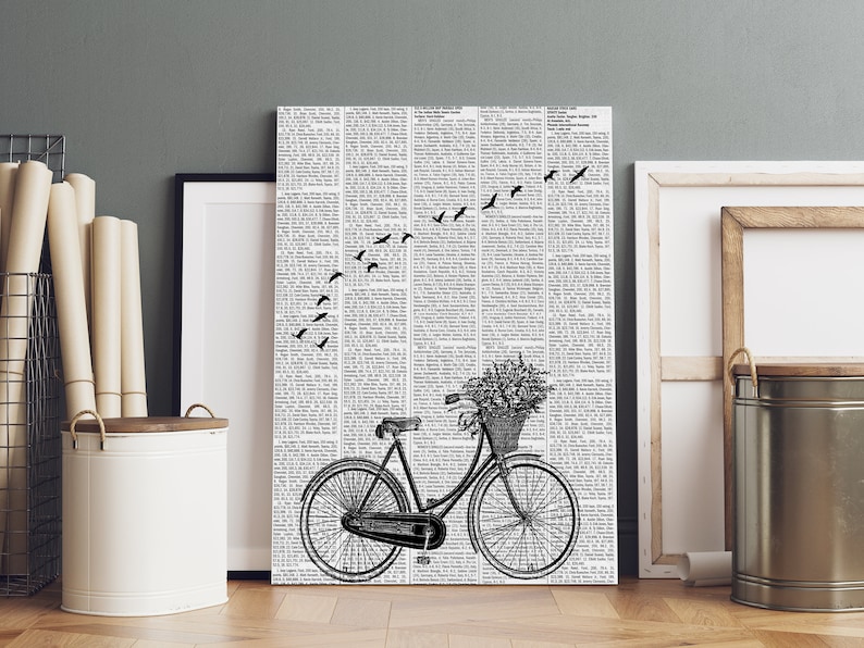 Bike vintage print birds abstract art birds wall art newspaper wall decor bike poster birds minimal art minimalism decor modern wall art image 1