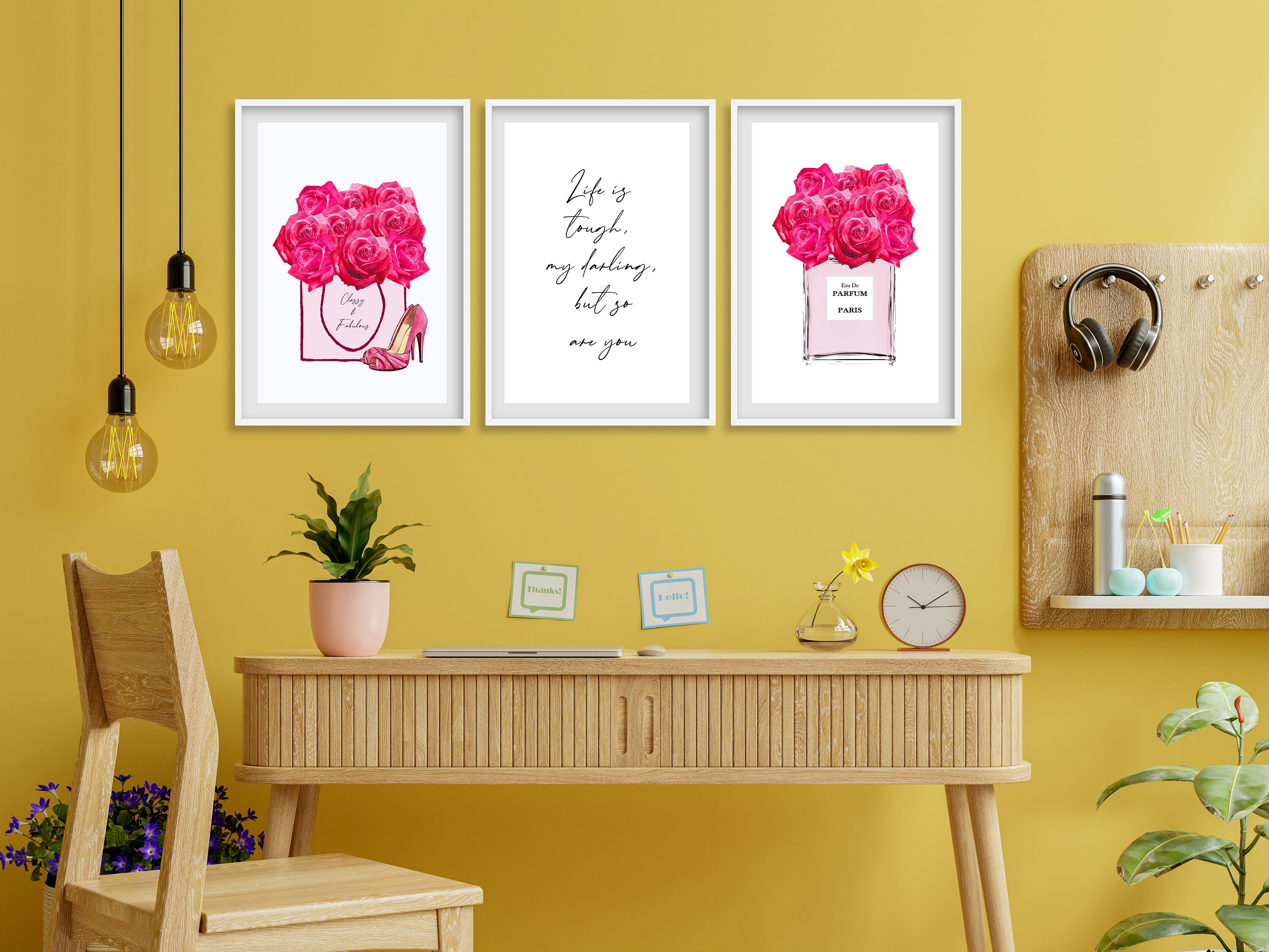 Roses Fuchsia Print Fashion Set Perfume Paris Wall Art - Etsy Canada