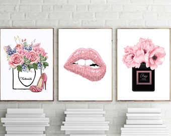 Fashion Prints Pink Lips Poster Classy Perfume Art Décor -  Sweden