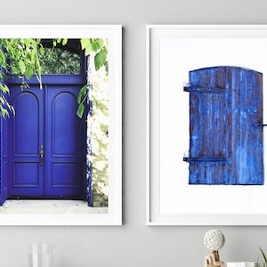 Blue Doors wall art, set of 2 prints, blue window poster, Mediterranean doors, architectural printable art, Blue white art, Digital Download