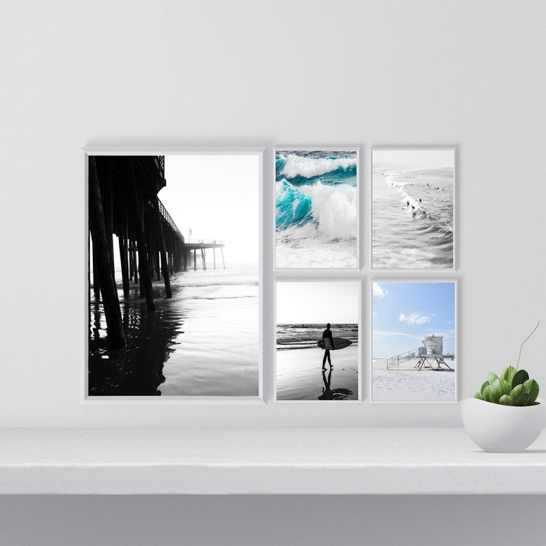 California Surf Prints Beach Wall Art Set of 5 Poster Ocean Etsy